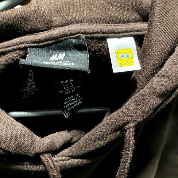 H&M Hooded Sweatshirt Men's M Brown Cotton SpongeBob SquarePants Streetwear - Picture 3 of 6